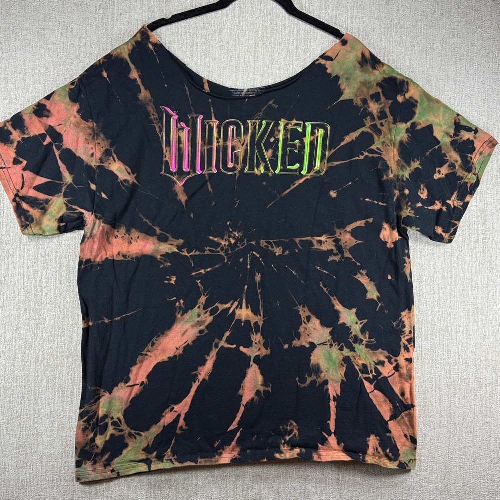 Wicked Off The Shoulder Black Tie Dyed T-shirt XL NWOT